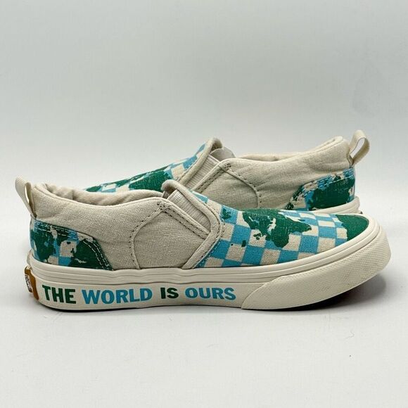 Vans Asher Slip-On Canvas Sneakers The World Is Ours - Kids US 13 - Picture 7 of 11